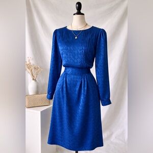 Vintage 100% Silk Two Piece Set Blue Houndstooth Argenti Petite